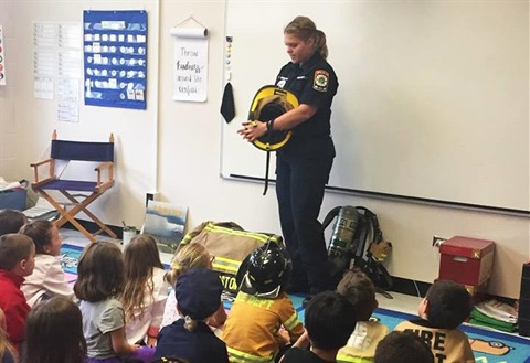 firefighter visiting a school